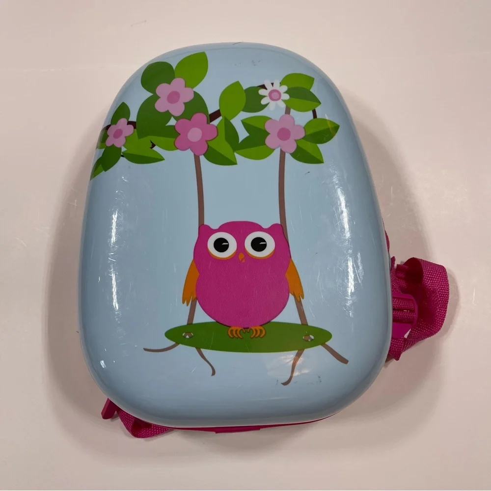 Blue Pink Owl Hard Shell Cover Travel Backpack